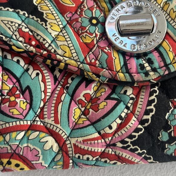 Vera Bradley Wallet Wristlet 6.5" Twist lock Multicolor Quilted Geometric Floral - Picture 2 of 11
